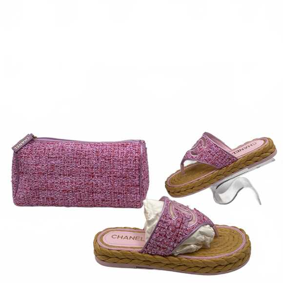 CHANEL Shoes - CHANEL Tweed Sandal Bag Set Vintage Pink | EU37